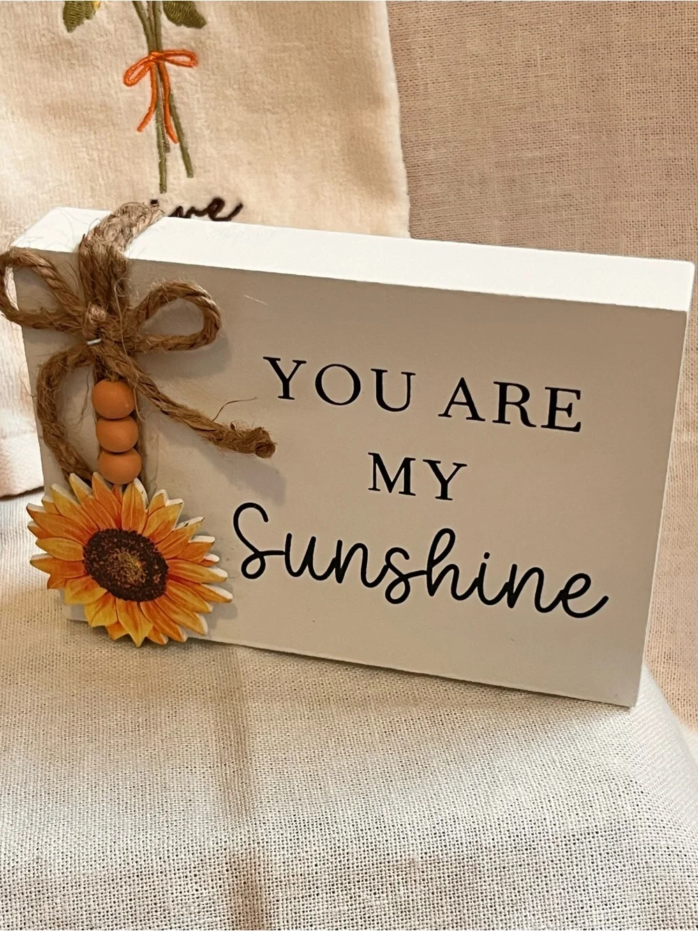 SKL Home Cream Hand Towel with Sunflower Embroidery Bundle